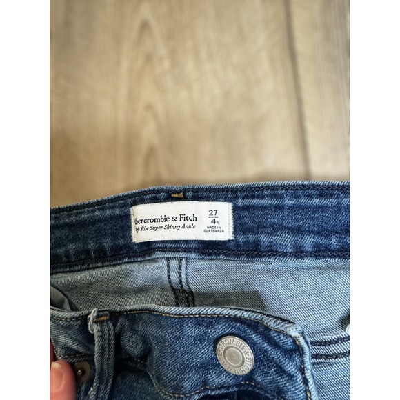 Abercrombie Fitch High Rise Super Skinny Ankle Jeans Blue Button Fly Distressed - Picture 6 of 6